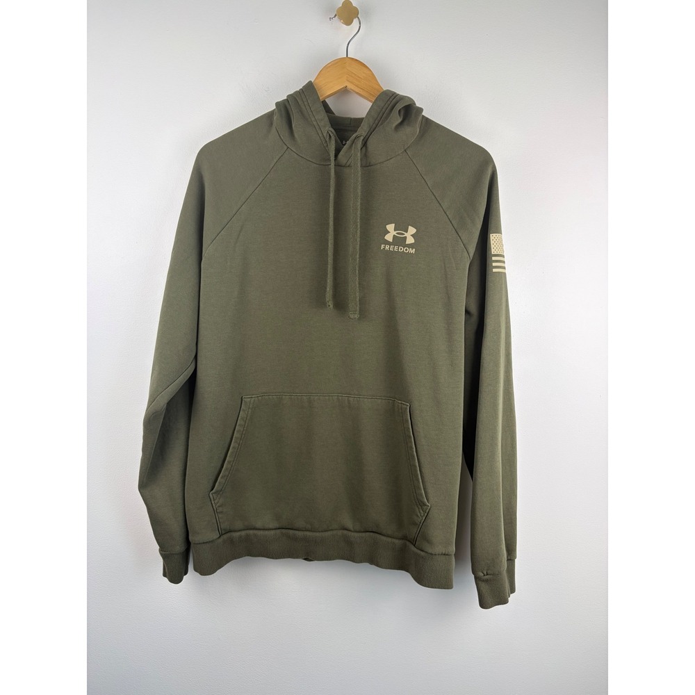 Under Armour Freedom Hoodie Mens Medium Olive Green Flag Graphic Sweatshirt M‎